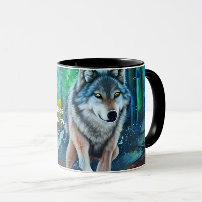 Mug Mantra de sommeil paisible avec loup gris dans la  (Devant droit)