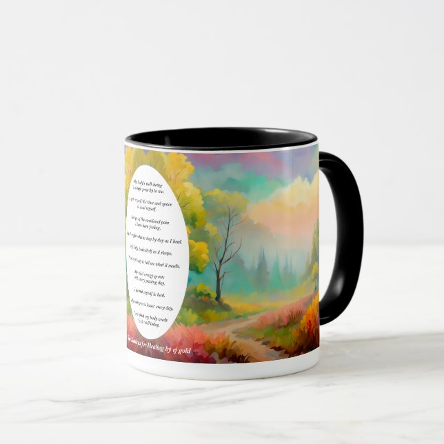 Mug Mantras pour la guérison café paysage couleurs dou (Devant droit)