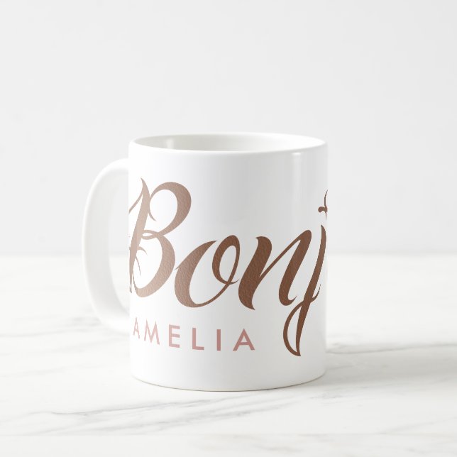 Mug Manuscrit personnalisé par or rose de Bonjour de (Devant gauche)