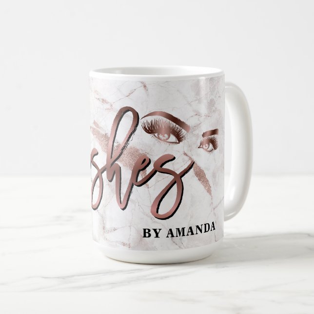 Mug Maquillage Eyebrow Eyes Lashes Rose Gold Marble (Devant droit)