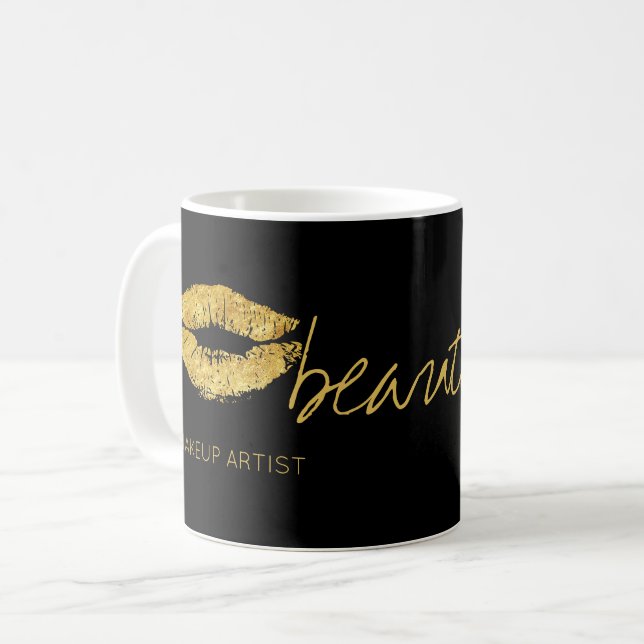 Mug Maquillage nom glam or lèvres noir beauté (Devant gauche)