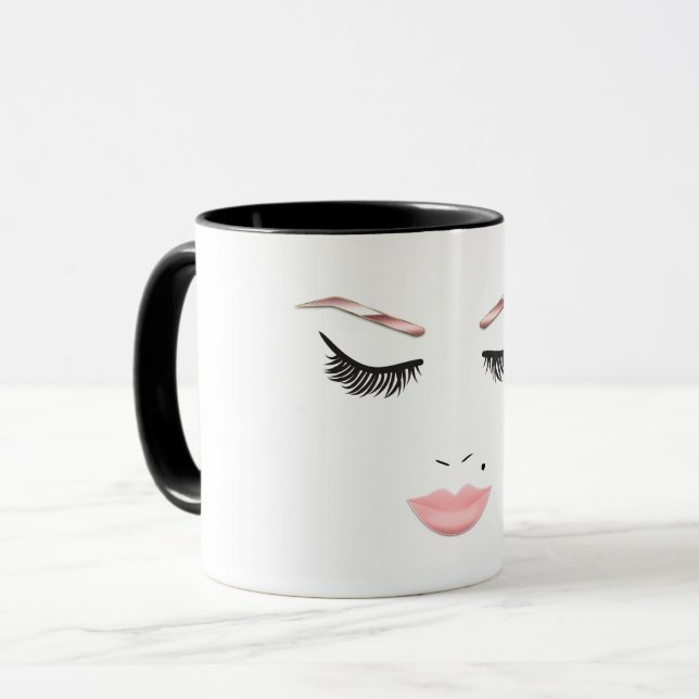 Mug Maquillage or rose visage sourcils lèvres glam bea (Devant gauche)