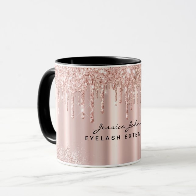 Mug Maquilleuse Paillettes Rose Gold Personnalisé (Devant gauche)