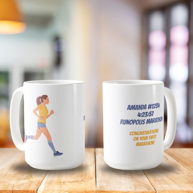 Mug Marathon Nom de la femme Heure et lieu Personnalis (Créateur téléchargé)