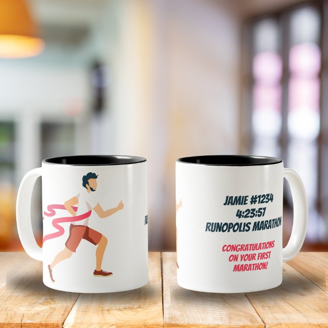 Mug Marathon personnalisé Nom de l'homme Heure et empl (Créateur téléchargé)