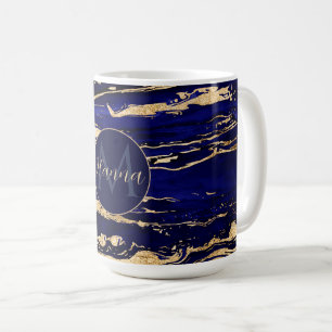 Mug Marbre Abstrait bleu or élégant