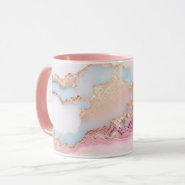 Mug Marbre Agate Populaire Blue Rose Gold Collection (Devant gauche)