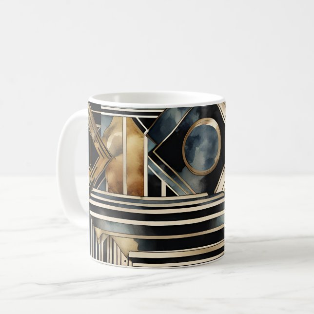 Mug Marbre Art déco Noir et or Jazzy Géométrique (Devant gauche)