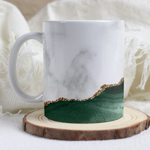 Mug Marbre Blanc Agate Vert Emeraude Paillettes Dorées