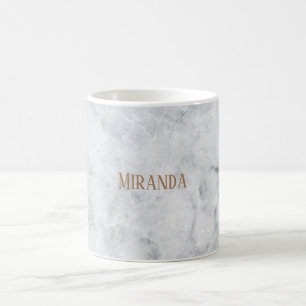 Mug Marbre blanc Élégant de nom/couleur personnalis