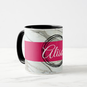 Mug Marbre blanc, fuchsia tendance personnalisées nom 