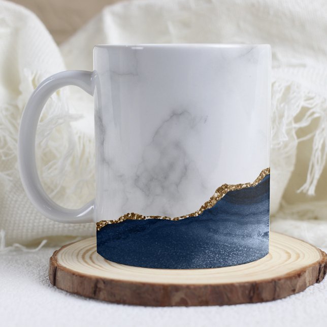 Mug Marbre blanc Gilded Marine Blue Agate (Créateur téléchargé)