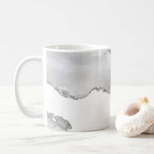 Mug Marbre blanc gris Agate Parties scintillant argent