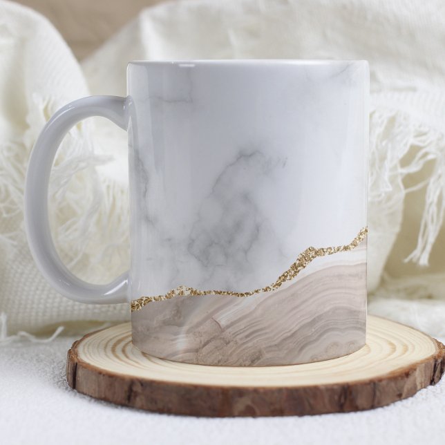 Mug Marbre blanc Ivoire doré Beige Taupe Agate (Créateur téléchargé)