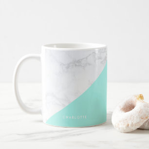 Mug Marbre blanc moderne avec bouchon bleu Aqua