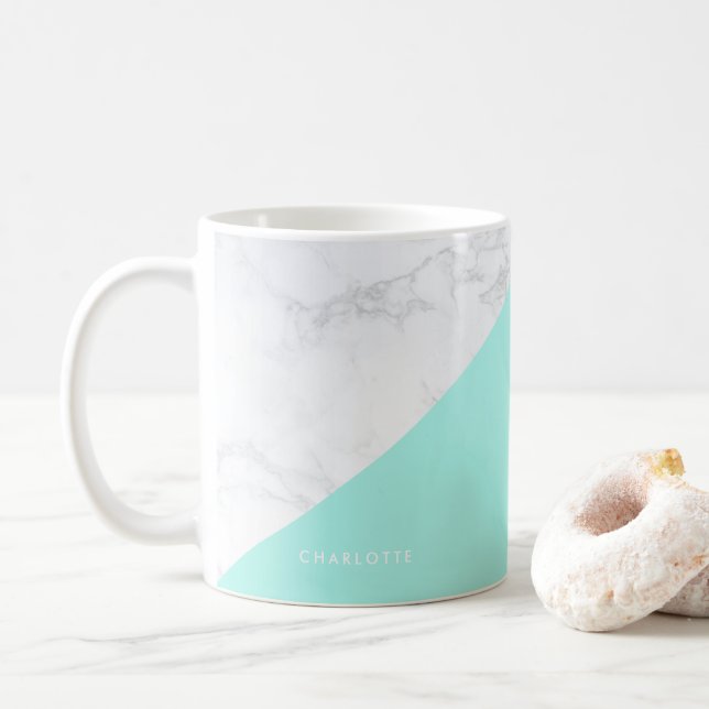Mug Marbre blanc moderne avec bouchon bleu Aqua (Avec donut)