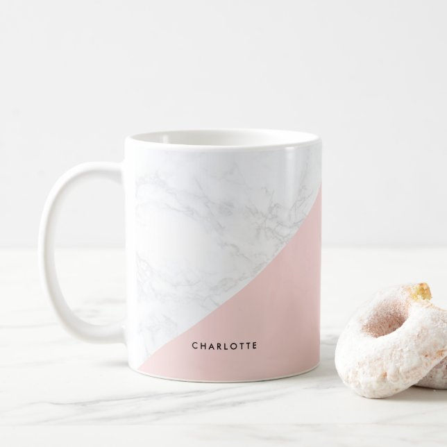 Mug Marbre blanc moderne avec Musique de Bloc Rose (Avec donut)