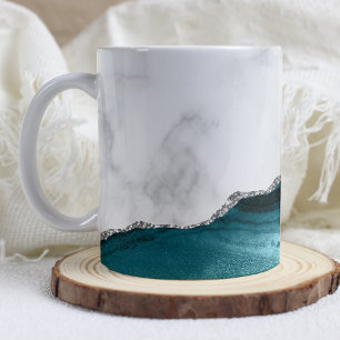 Mug Marbre blanc Turquoise Blue Agate Parties scintill