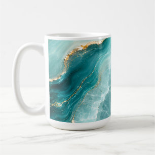 Mug Marbre d'agate Aqua de luxe avec veines dorées