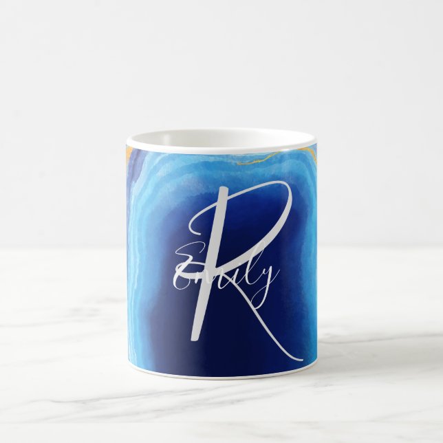Mug Marbre de marbre d'agate profonde Indigo Nom Abstr (Centre)