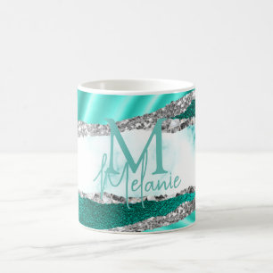 Mug Marbre de Teal Glamour & Paillettes d'Argent