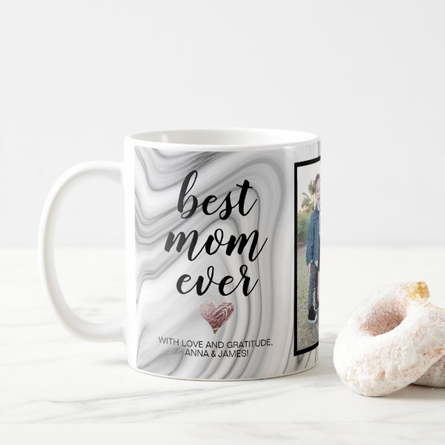 Mug Marbre élégant moderne Best Mom Ever Photo Collage (Avec donut)