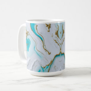Mug Marbre liquide blanc-turquoise