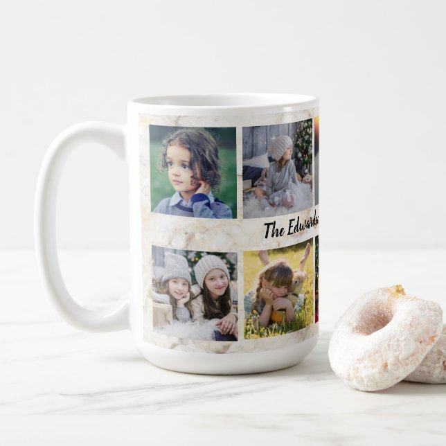Mug Marbre moderne motif photo collage nom de famille (Avec donut)