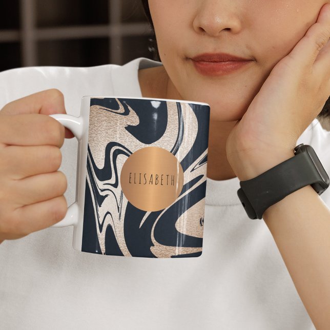 Mug Marbre noir tendance en cuivre géométrique votre n (Créateur téléchargé)