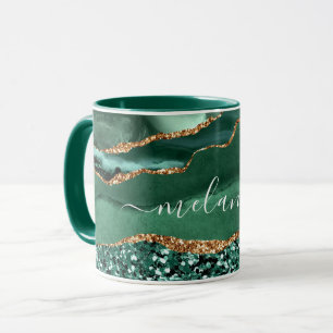Mug Marbre Parties scintillant or vert Nom personnalis