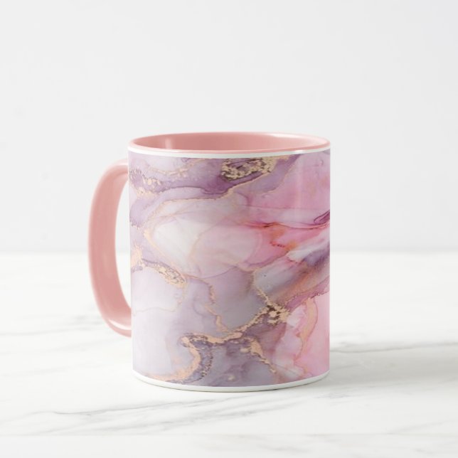 Mug marbre rose mignon gris élégant (Devant gauche)