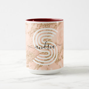 Mug Marbre rose Parties scintillant or, Nom du script 