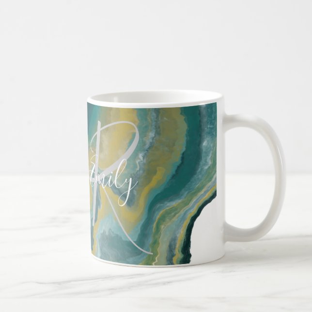 Mug Marbre vert de mer Nom Abstrait Monogramme (Droite)