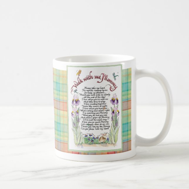 Mug Marchent avec moi la maman, poème, Calligraphied (Droite)