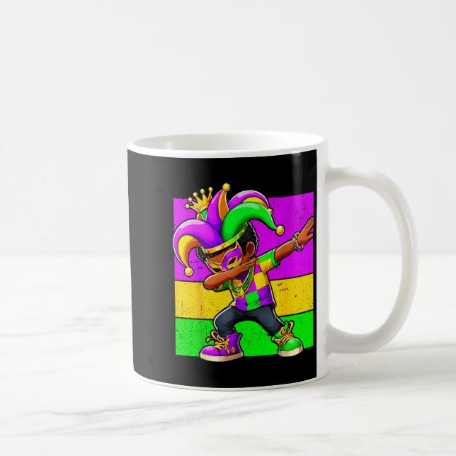 Mug Mardi Gras Funny Dabbing Black Boy Jester Hat Kid  (Droite)