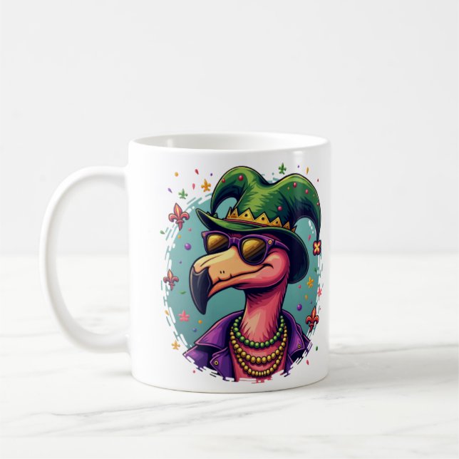 Mug Mardi Gras Magic : Le Flamant rose Rose Jouant (Gauche)