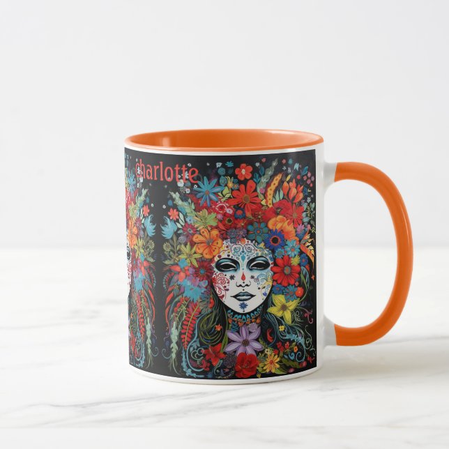 Mug Mardi Gras Masque Ajouter Nom Flower Headdress (Droite)