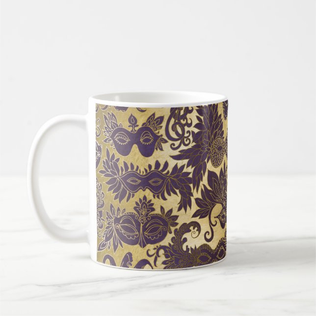 Mug Mardi Gras Purple Masquerade Masques Faux Gold (Gauche)