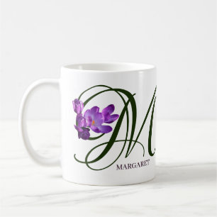 Mug Margaret nom personnalisable fleurs pourpres boho