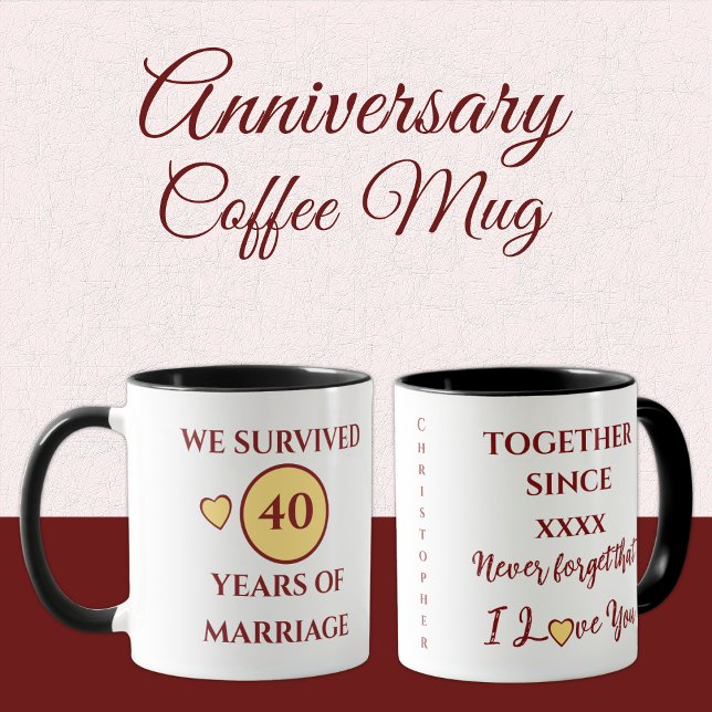 Mug Mari 40 ans de mariage est année jaune rouge (Créateur téléchargé)