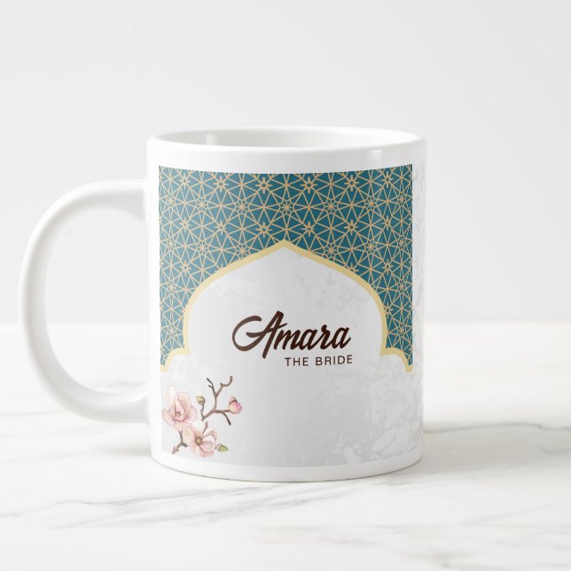 Mug Mariage Arabesque Élégant | Sarcelle Profond e (Gauche)