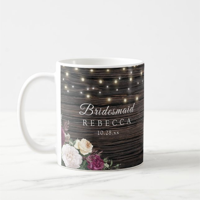 Mug Mariage de bois rustique Bridesmaid (Gauche)