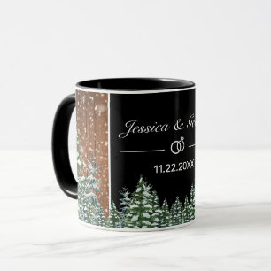 Mug Mariage de pin noir en bois et forêt de neige