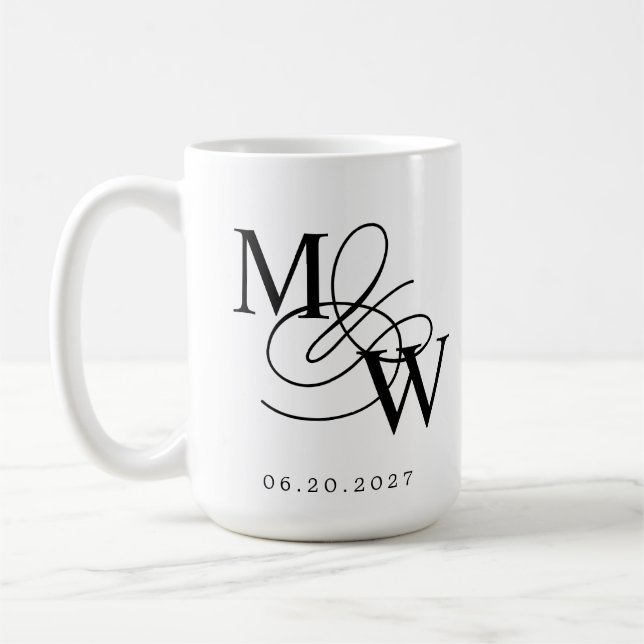 Mug Mariage de typographie de luxe Monogramme (Gauche)