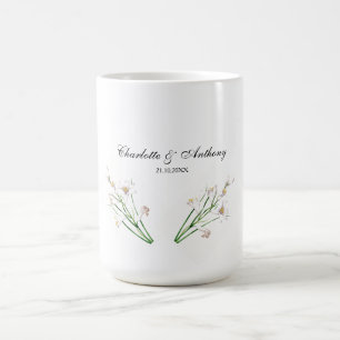 Mug Mariage Élégant Créatif Floral Blanc Chic