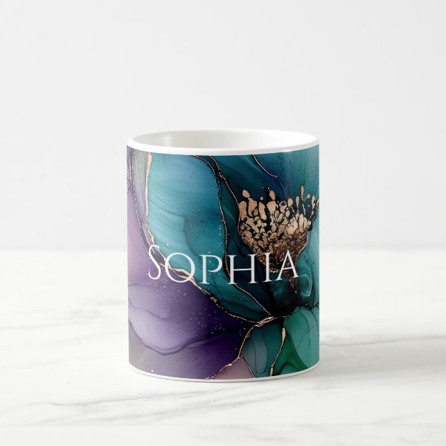 Mug Mariage Fleur Bleu Or Aqua Violet Shower (Centre)
