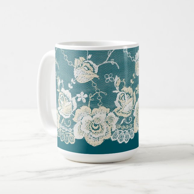 Mug Mariage floral bleu sarcelle romantique vert (Devant gauche)