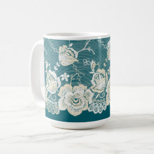 Mug Mariage Floral Bleu Vert Teal Romantique
