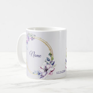 Mug Mariage Géométrique Floral Aquarelle Or Pourpre