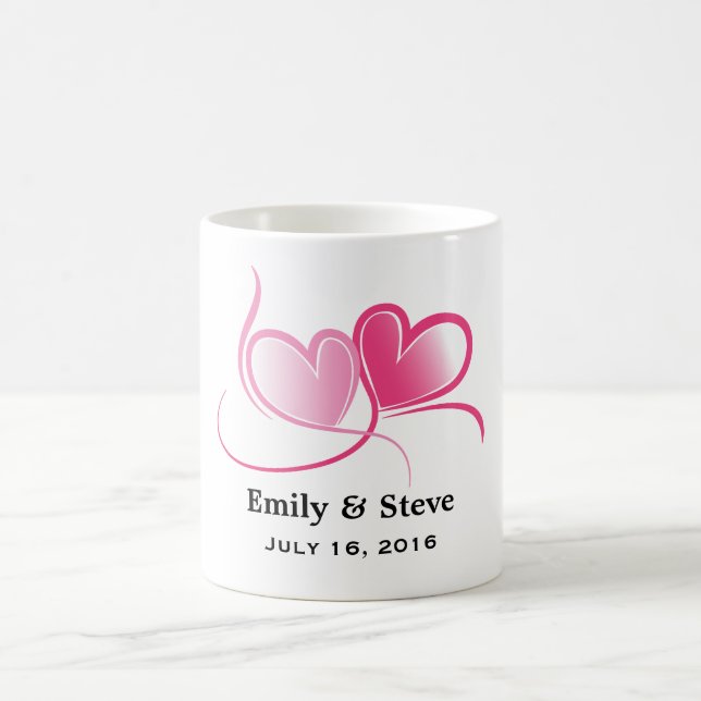 Mug Mariage personnalisé 2 Coeurs Date (Centre)